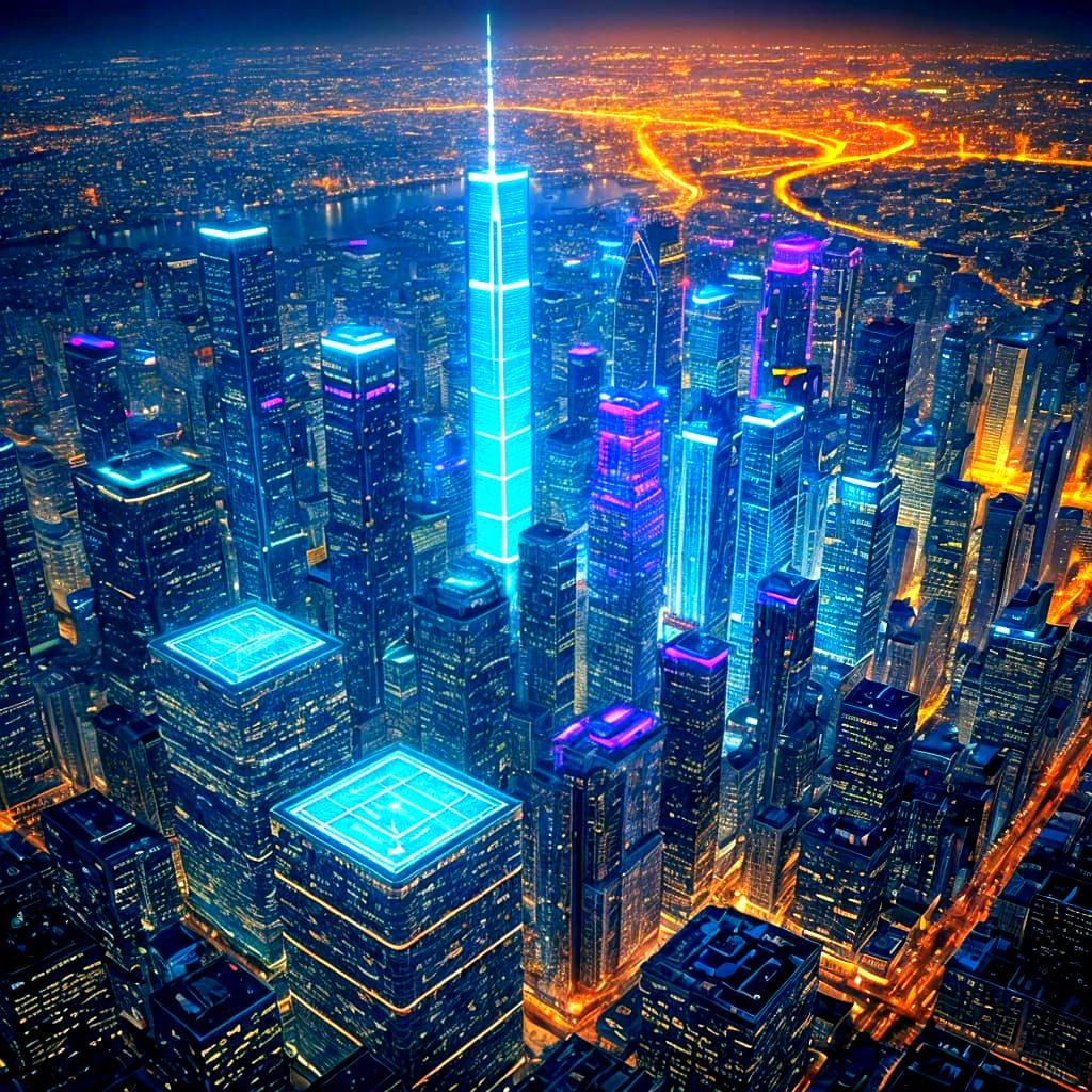 Glowing Map City: A Fantastical Aerial View