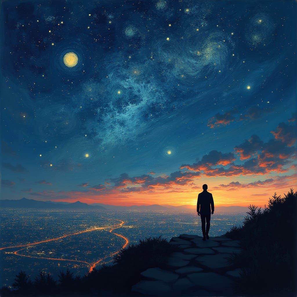 Nuit Étoilée en Style Van Gogh avec Modernité