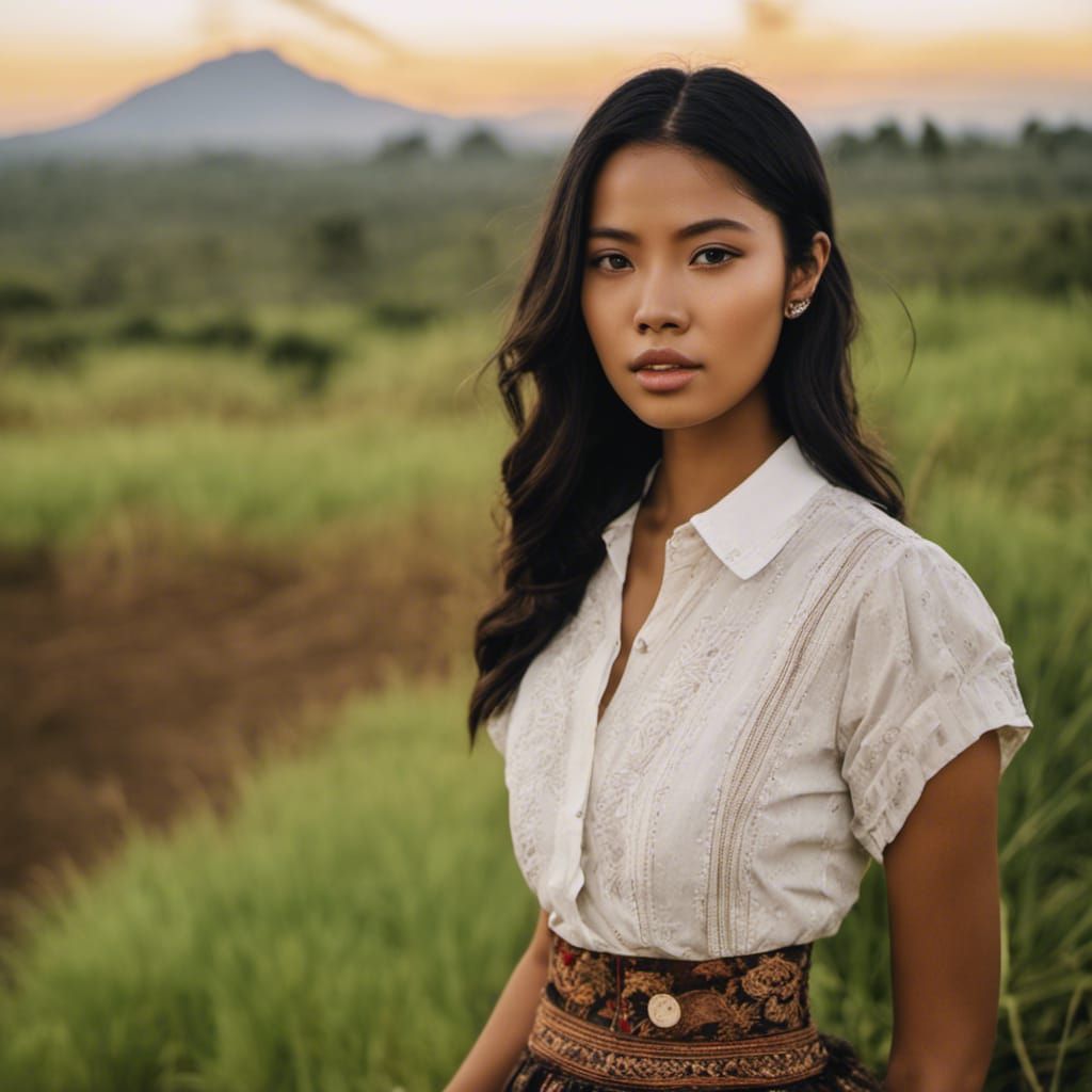Beautiful Indonesian Woman in Tropical Landscape