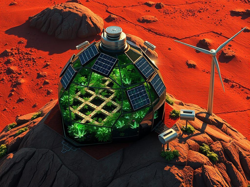 Futuristic Geodesic Dome Habitat on Barren Alien Planet