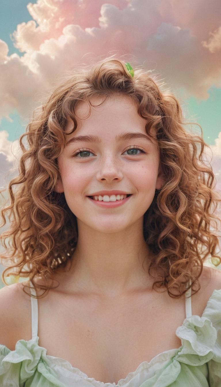 Dreamy Portrait of Girl Surrounded by Clouds