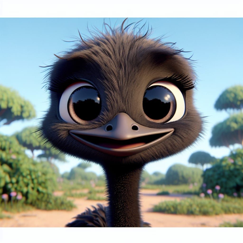 Adorable Cartoon Ostrich with a Big Smile