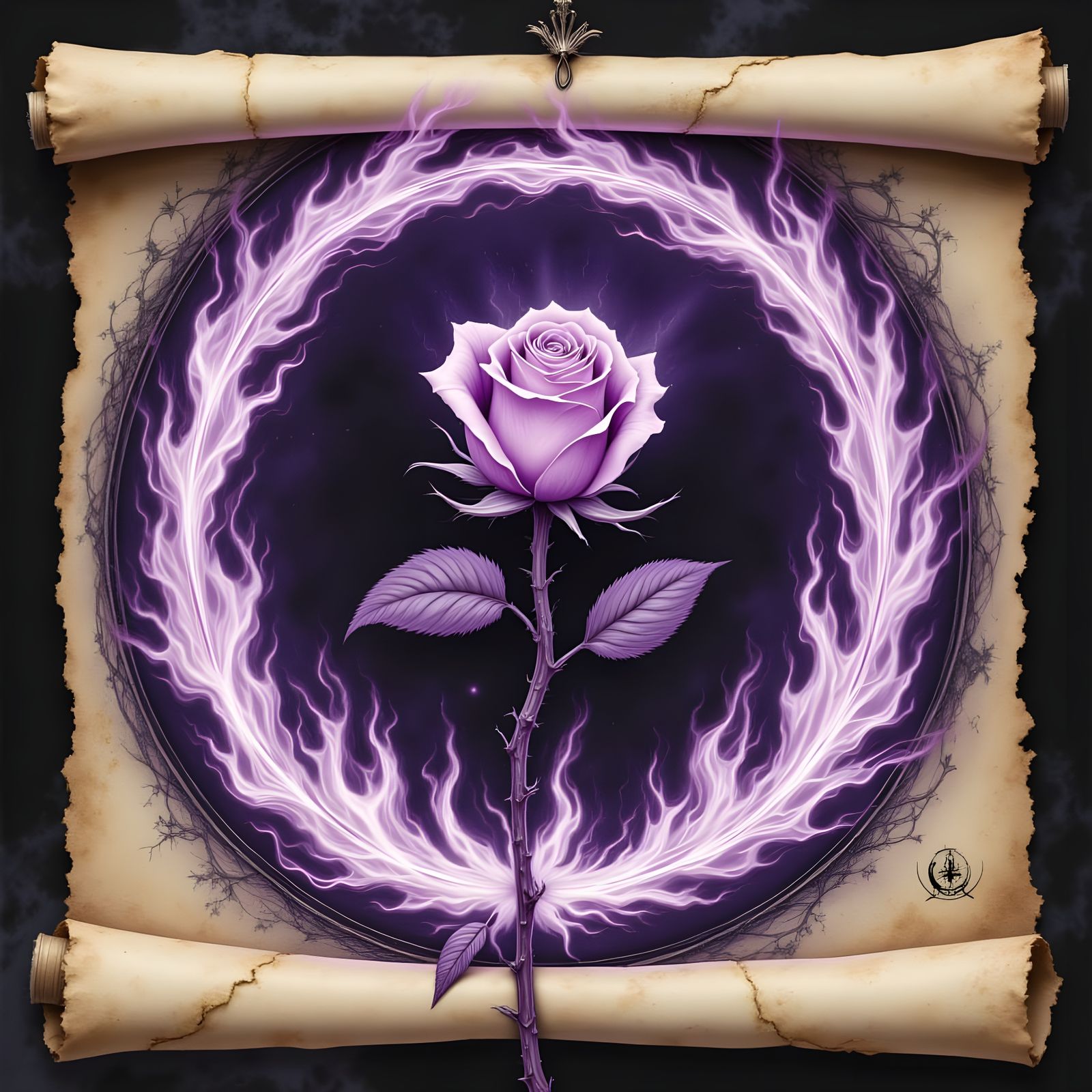 Ethereal Purple Fire Circle With Rose Sketch