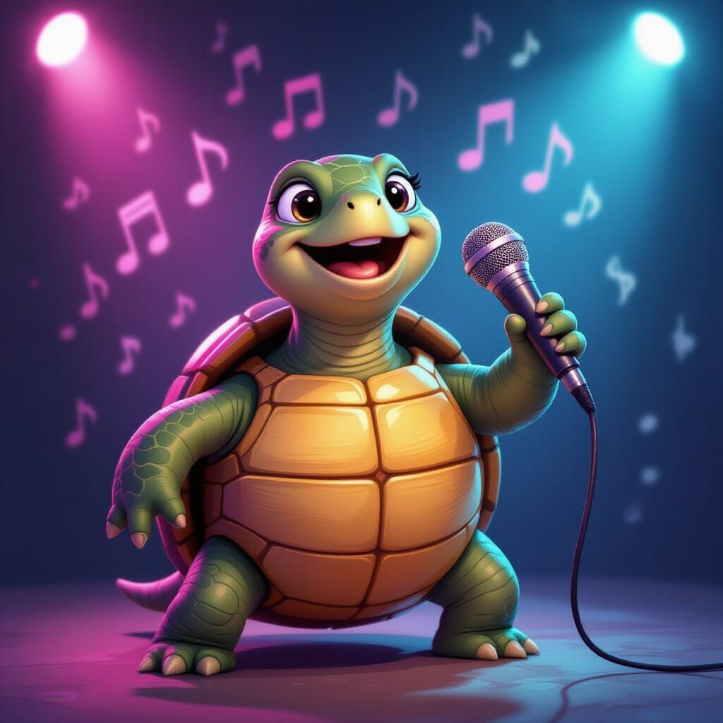 Turtle Sings Karaoke in AI-Generated Art