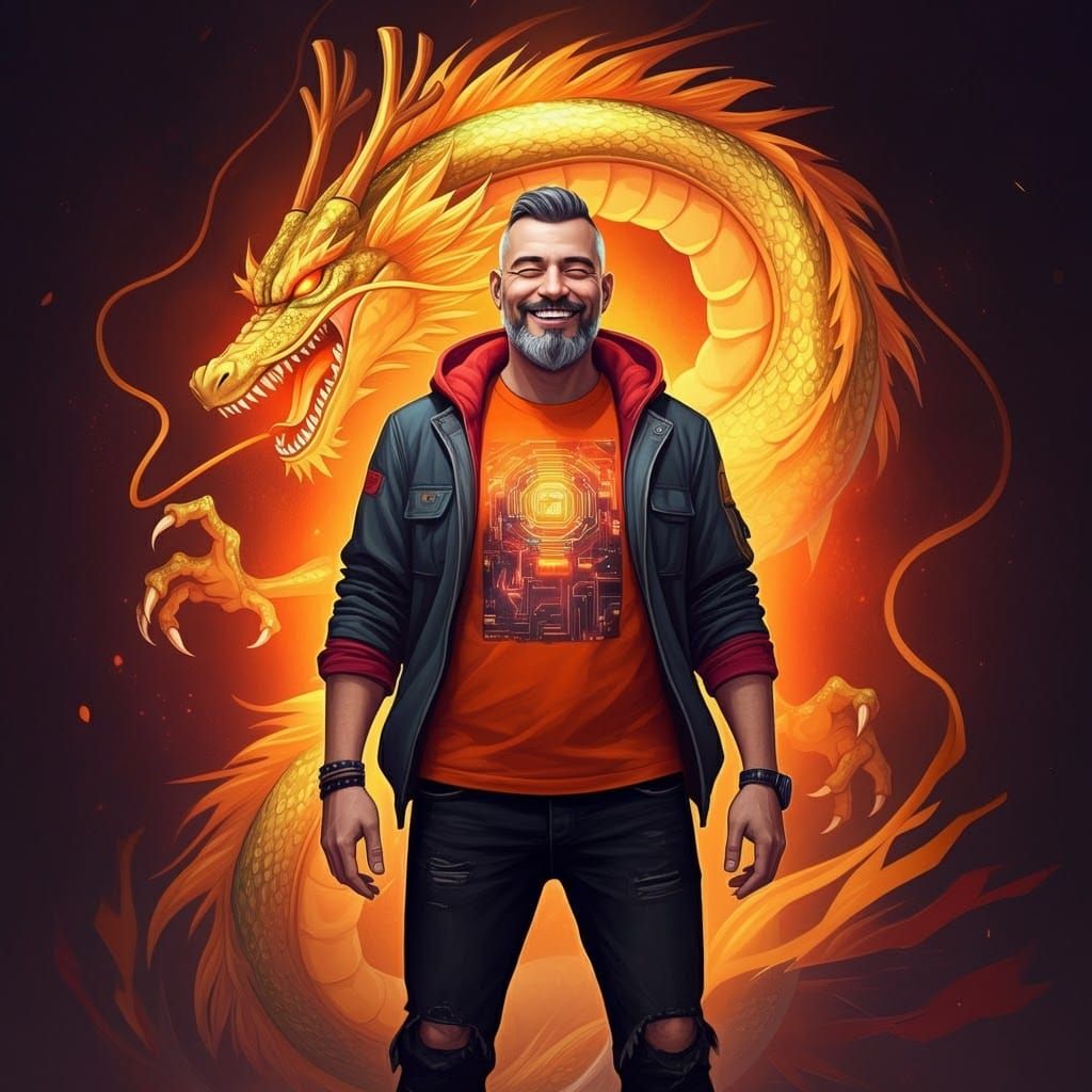 Cyberpunk Avatar with Dragon, Manga Style