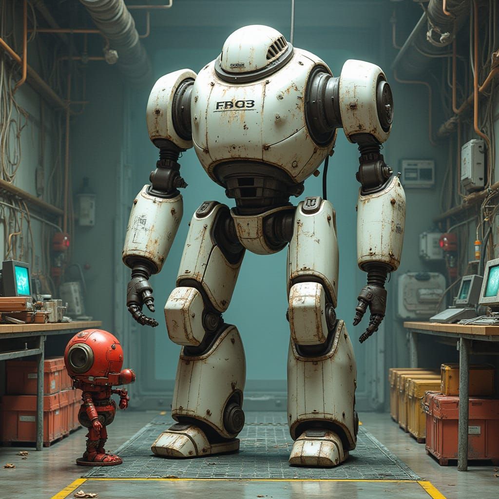 Realistic Robot Landscape in a Cyberpunk Factory