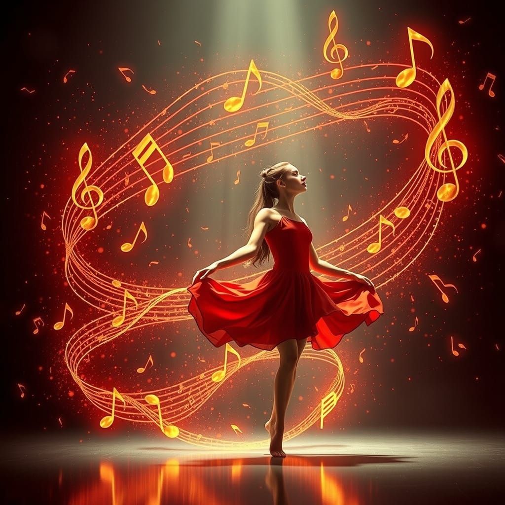 Surrealistic Portrait of a Dancing Woman in Vibrant Colors a...