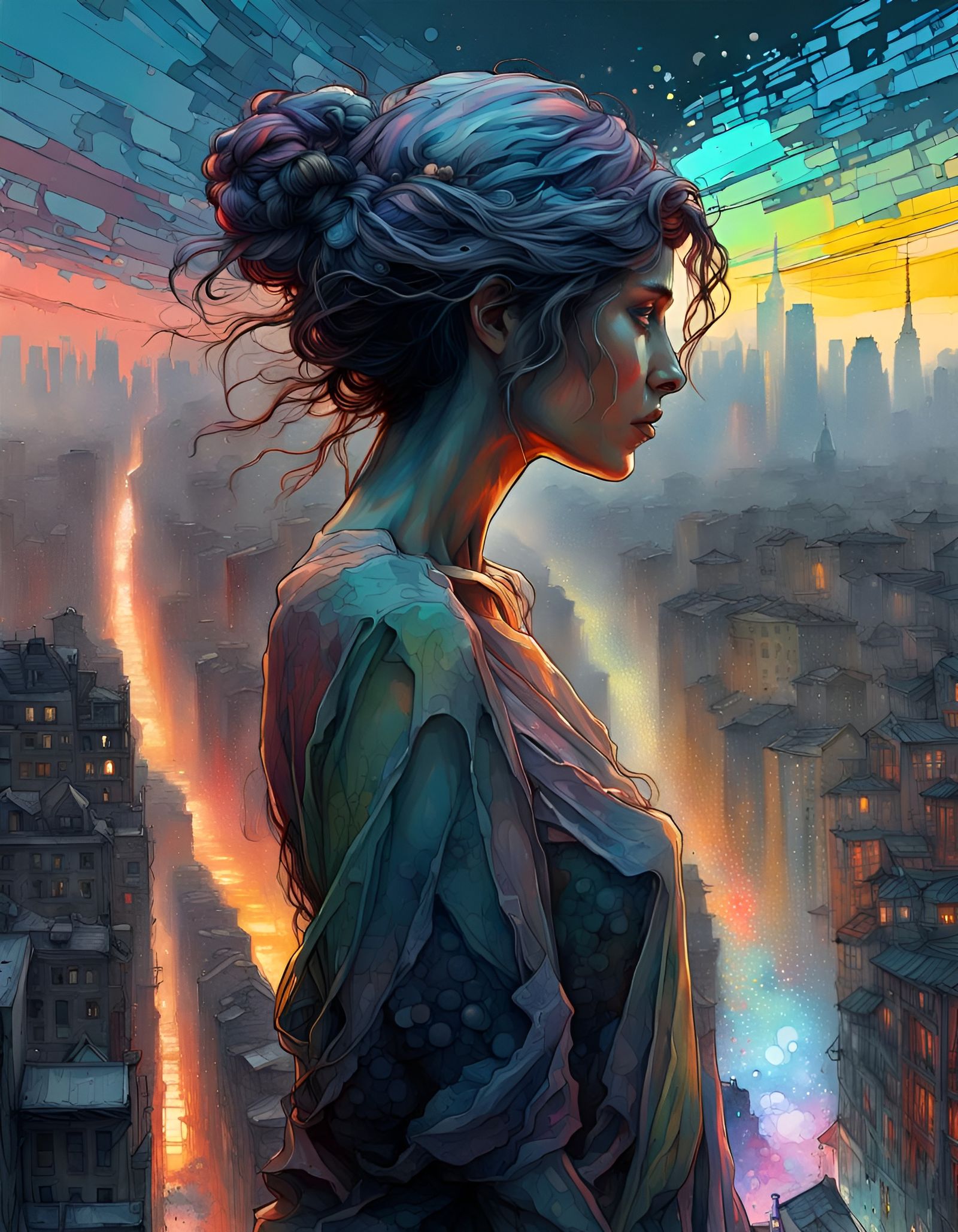 Dystopian Megacity Alleyway in Street Art Style