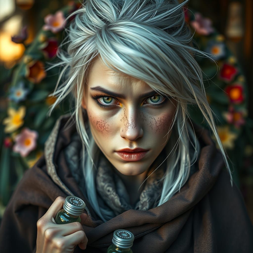 Herbalist Gruni: A Haunting Portrait in Psychedelic Style