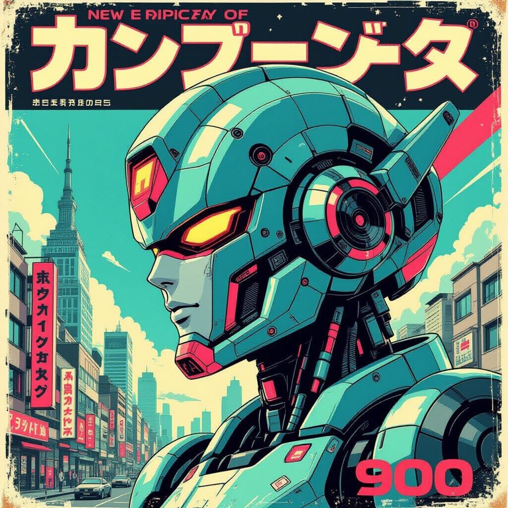 Retro-Futuristic Japanese Robot Advertisement Poster