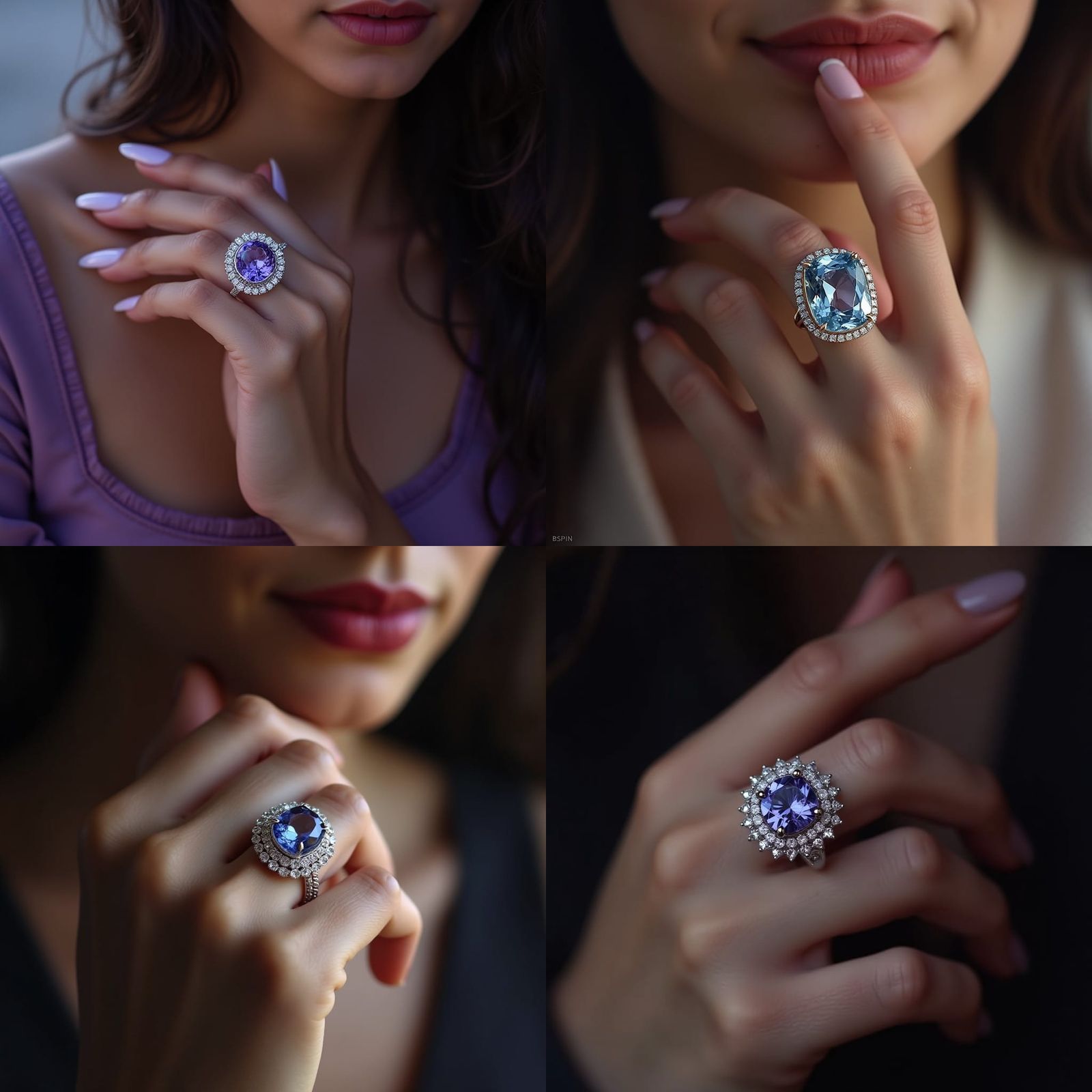 Elegant Purple Diamond Ring on Hand