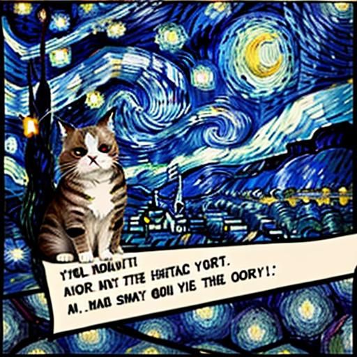 Grumpy Cat in Starry Night, Retro Comic Style