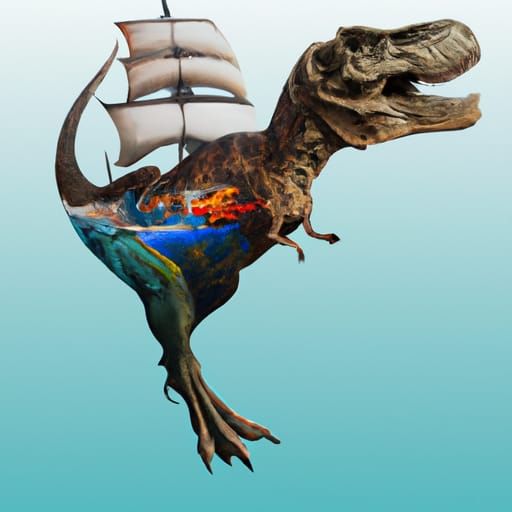 T-Rex Ship Tattoo: Hyperrealistic Splash Art