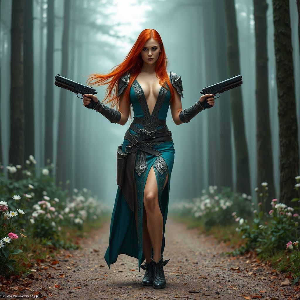 Elegant Warrior Embarks on a Quest in a Mystical Forest