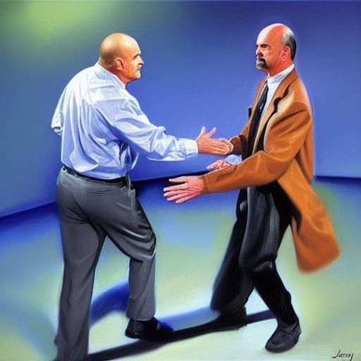 Doctors in a Slap Fight as Oil Painting