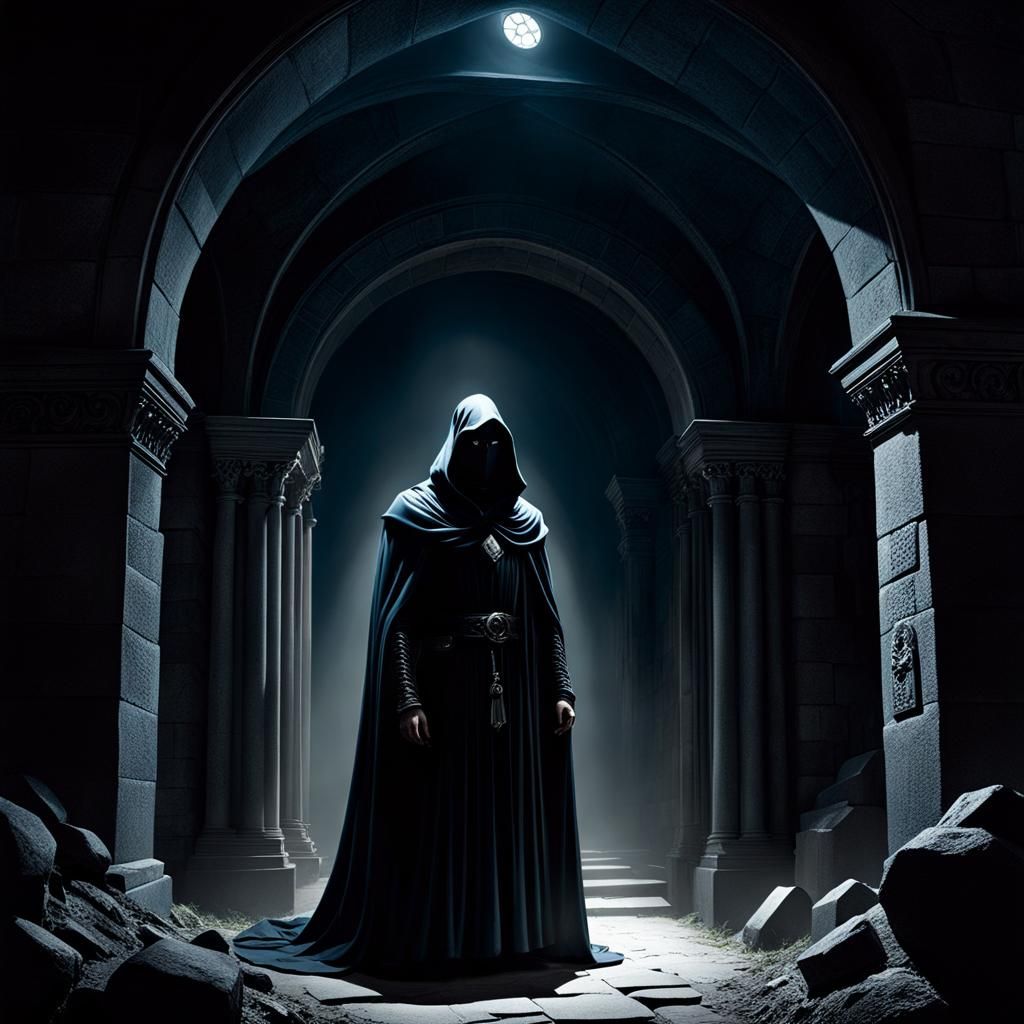 Mystical Eyes in Crypt Darkness: Horror Illustration