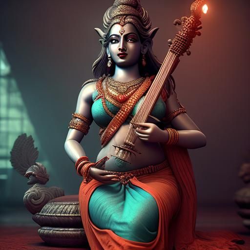 Goddess Gayatri as Veda Mata: Detailed Matte Painting