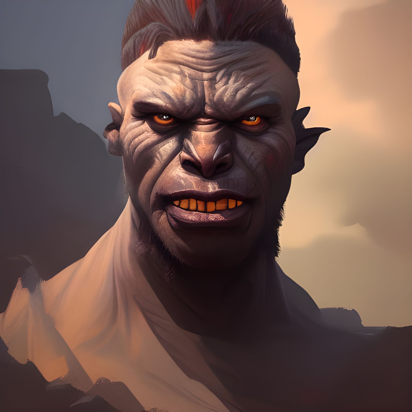 Detailed Portrait of a Fantasy Desert Orc