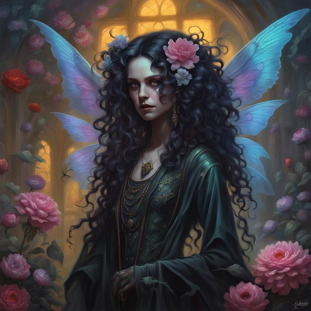 Gothic Fairy Magic in Cyberpunk Airbrush Style