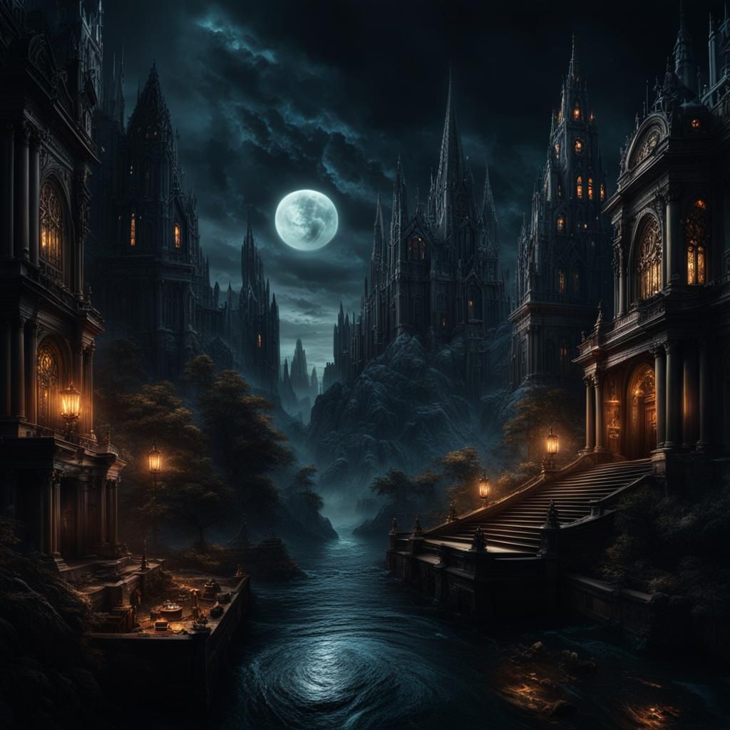 Eerie Midnight Scene: Something Stalks in Darkness