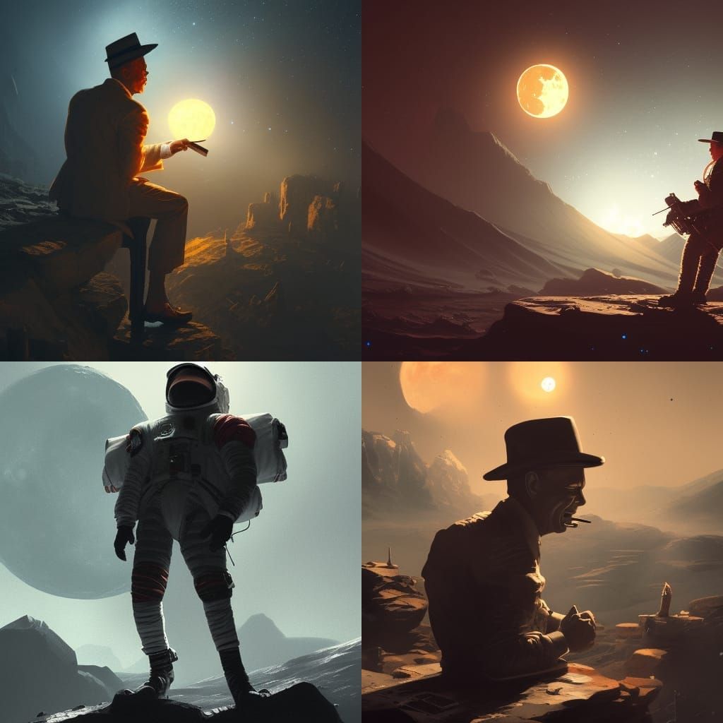 Sinatra Smoking Cigars on the Moon: Dark Fantasy Art