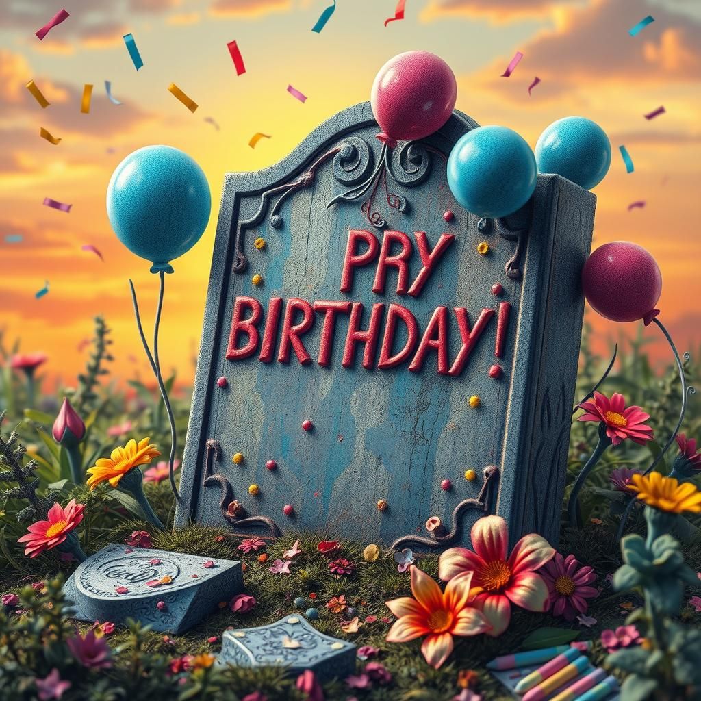 Dreamlike Birthday Gravestone with Swirling Patterns