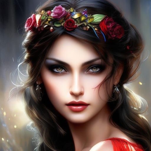 Beautiful Dark-Haired Mother in Splash Art Style