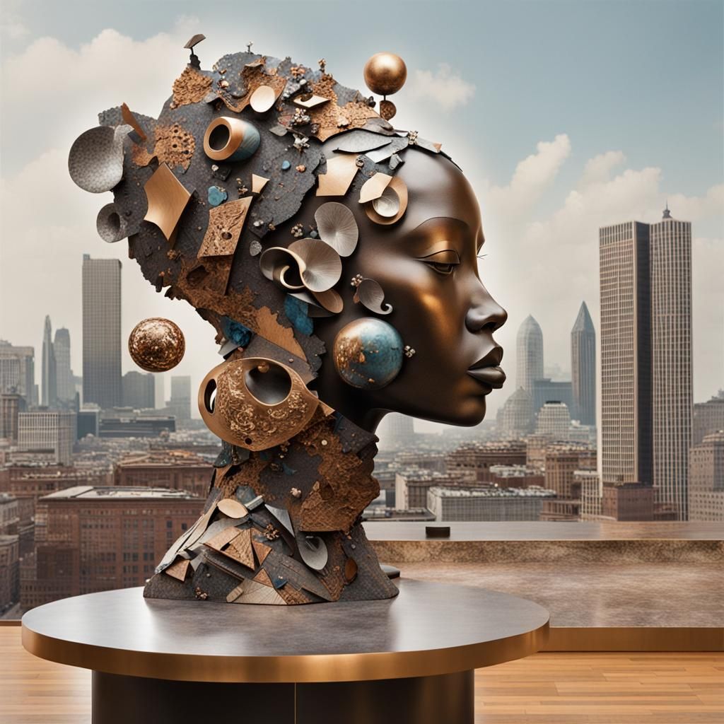 Futuristic Wooden Sculpture with African Influences