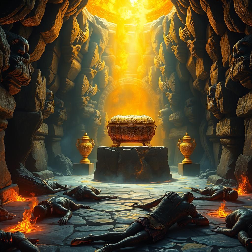 Golden Dungeon with Treasure and Fallen Adventurers