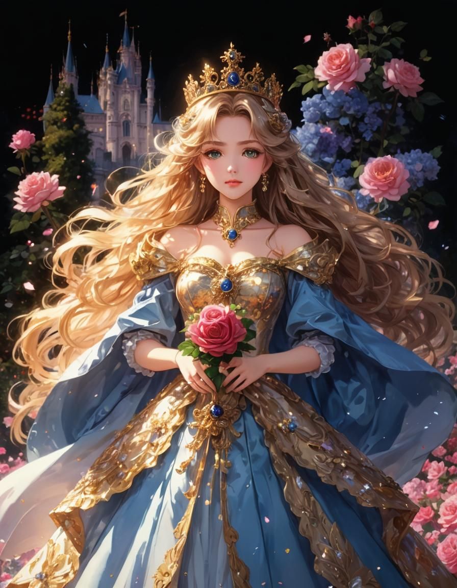 Anime Princess and Hero in Rose Garden