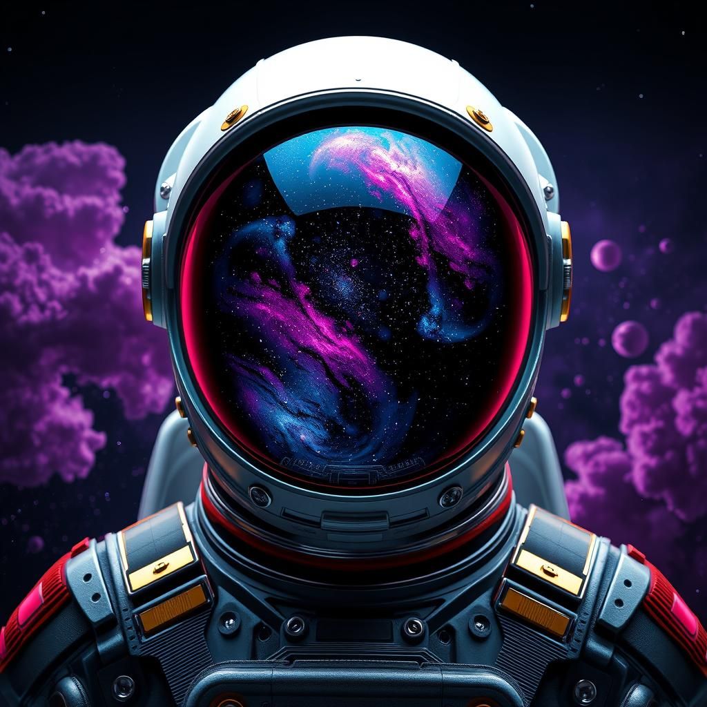Astronaut in Futuristic Suit with Galaxy Double Exposure