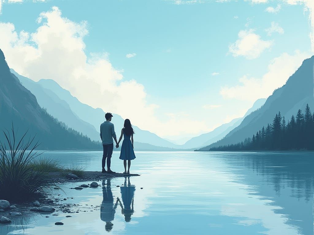 Couple Holding Hands by Mirror Lake