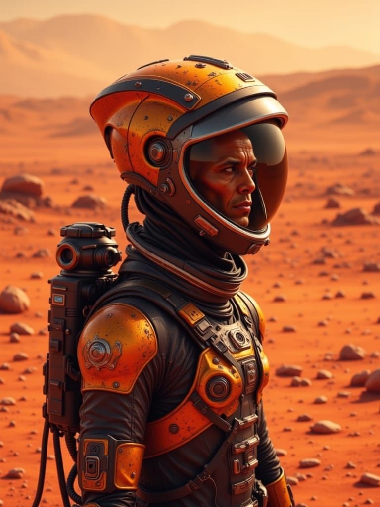 Alien on Mars in Spacesuit and Helmet