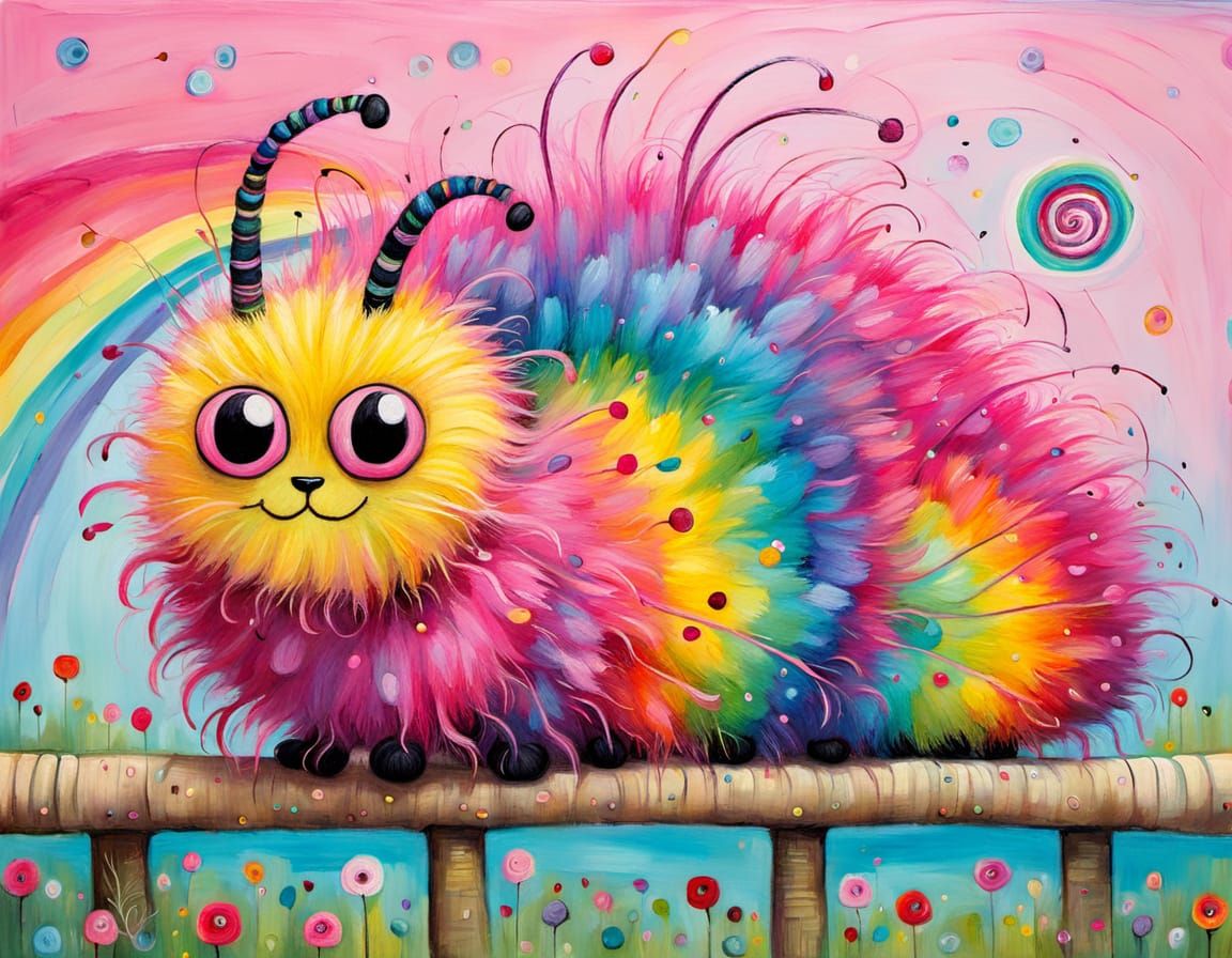 Giant Rainbow Caterpillar Reaching for Birthday Cake