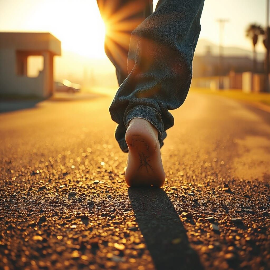 Bare Feet on Hot Asphalt with Heat Haze