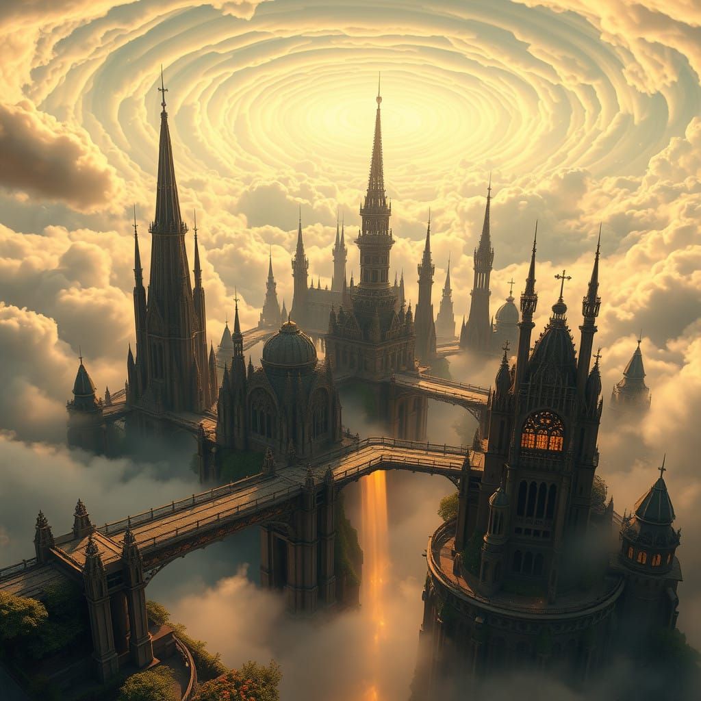 Ethereal Cityscape in Golden Light