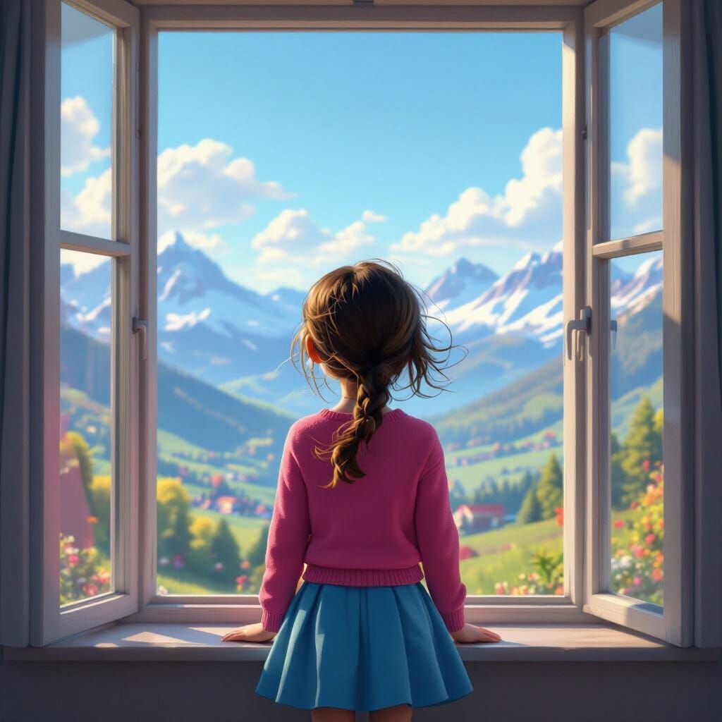 Girl in Pink Sweater Gazes at Breathtaking Landscape