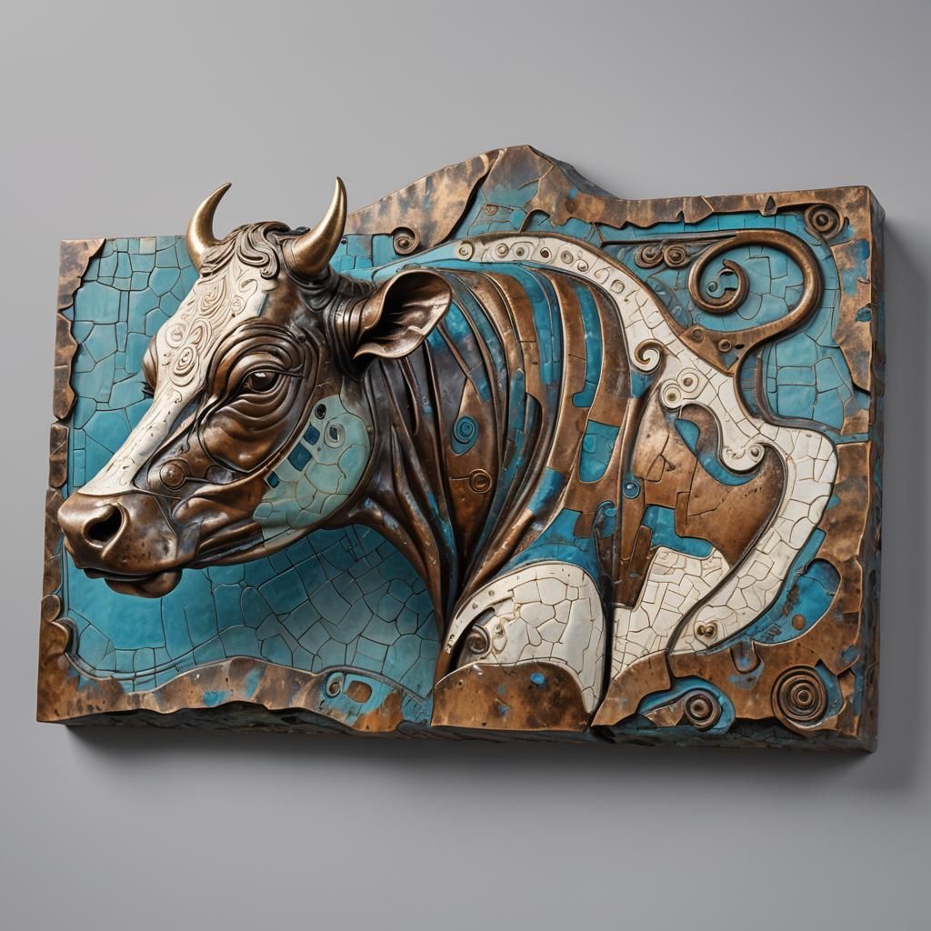 Surreal Bronze Cow in Hyperrealistic Detail