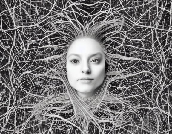 Elegant Etching of Woman with Flower in Motion