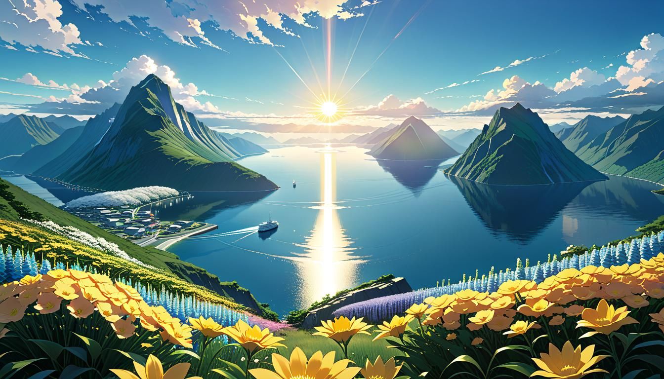 Anime Art Fjord Landscape in Lushill Style