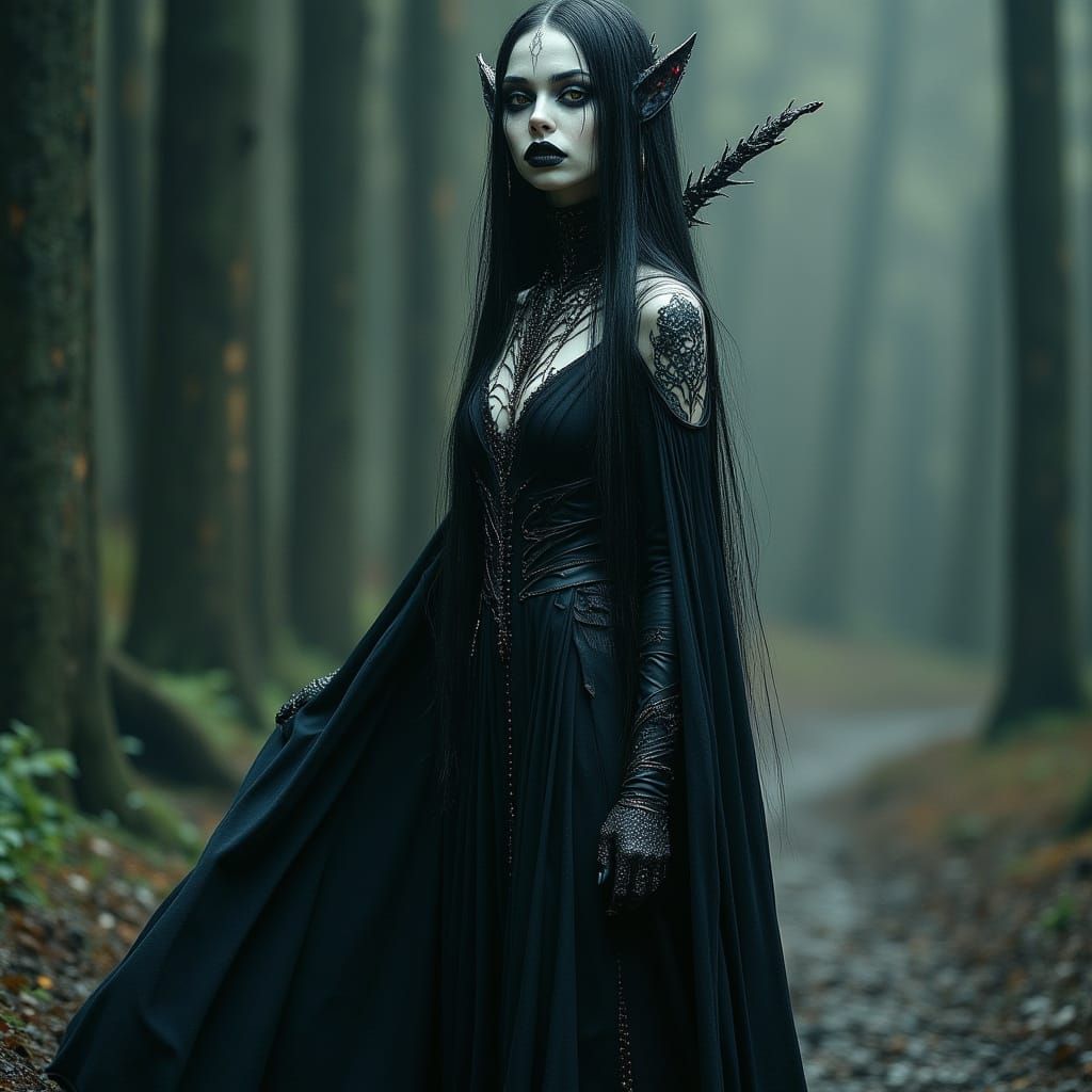 Dark Elf Vampire Huntress with Bloody Shark Teeth