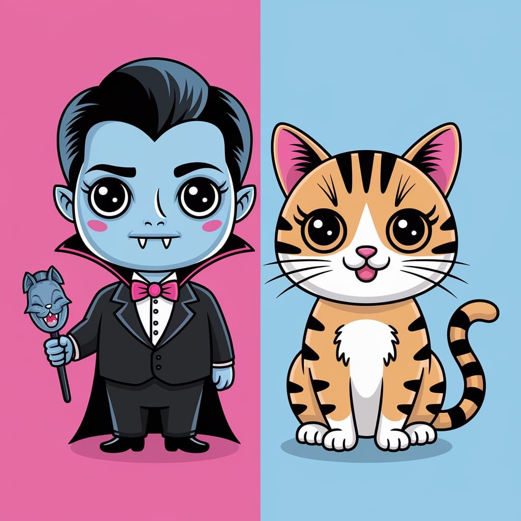 Vampire Cat Body Swap in Fauvist Style