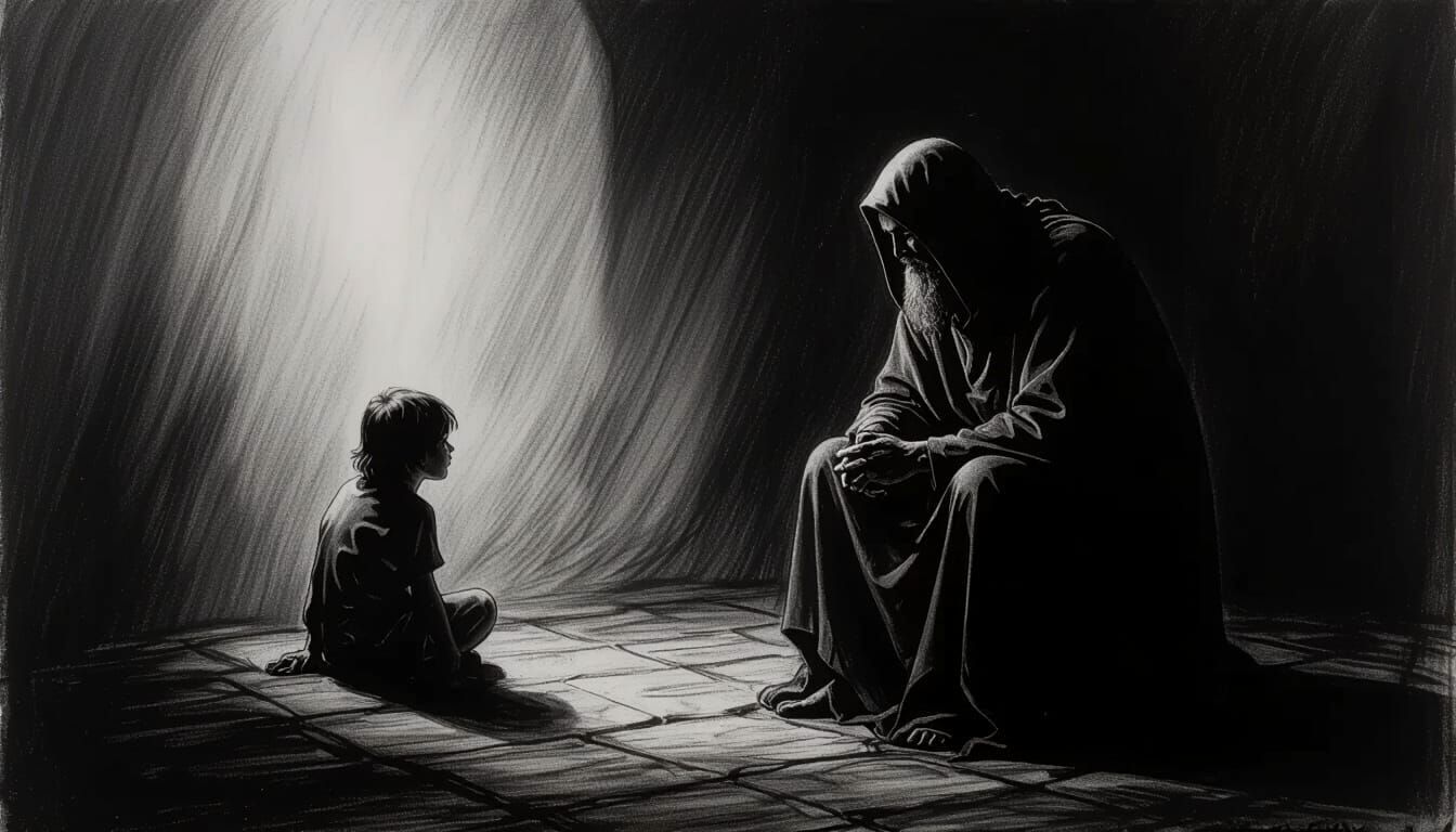 Blessed Are the Poor in Spirit Charcoal Drawing