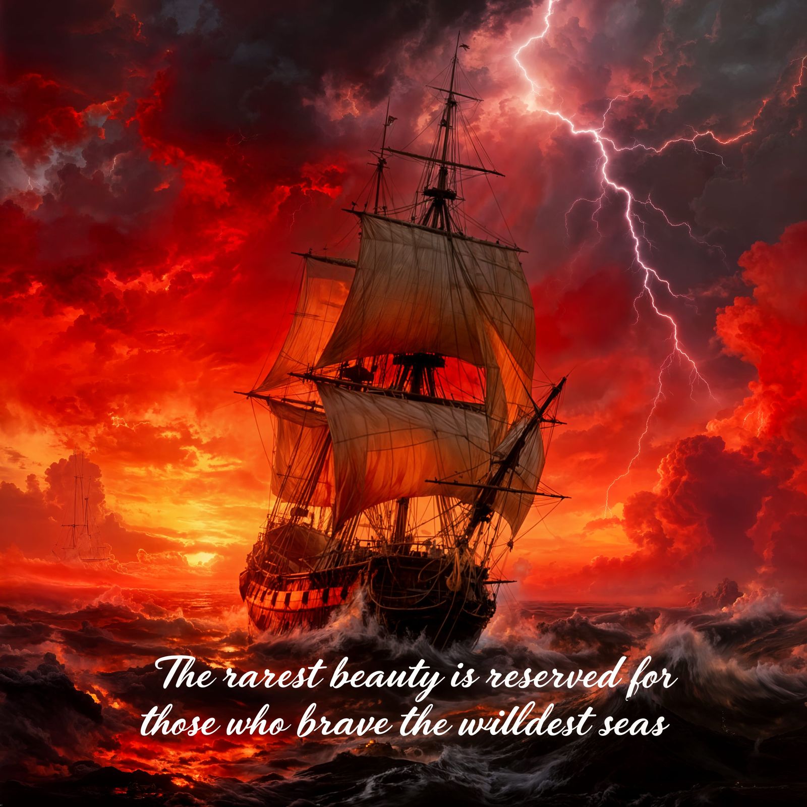 Majestic Tall Ship Battles Stormy Seas at Sunset