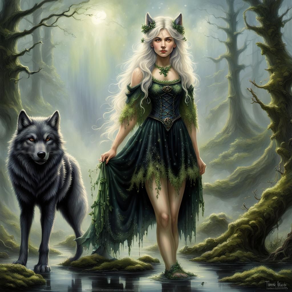 Mystical Swamp Princess with Wolf Ears