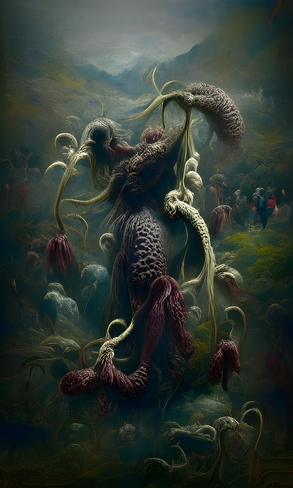 Detailed Tentacle Monster Painting in Dark Art Style