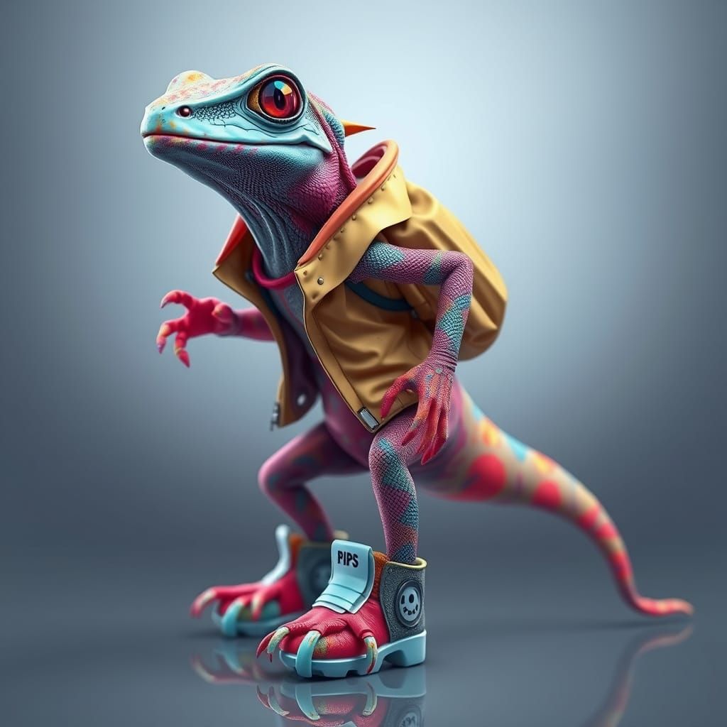 Futuristic Lizard Adventurer in Vibrant Colors