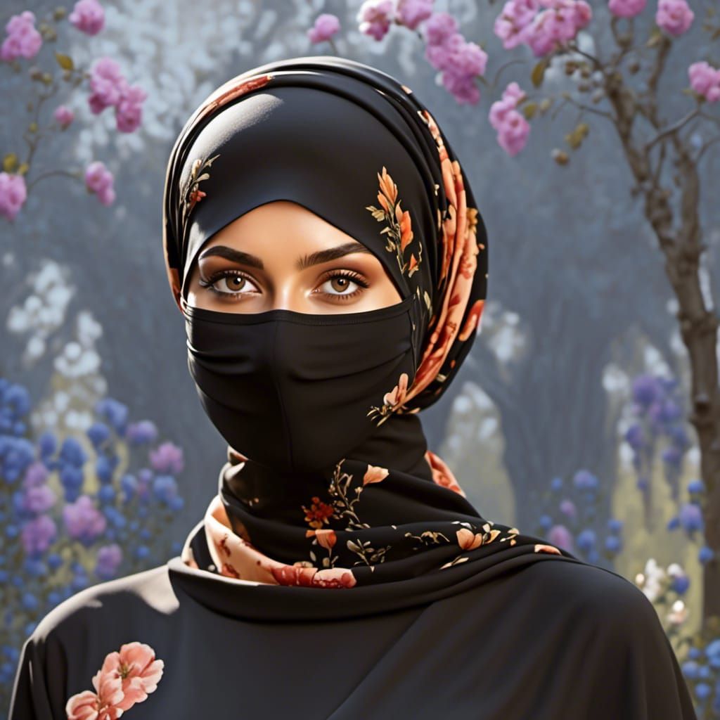 Mystic Garden: Portrait of Woman with Mask as Oil Painting