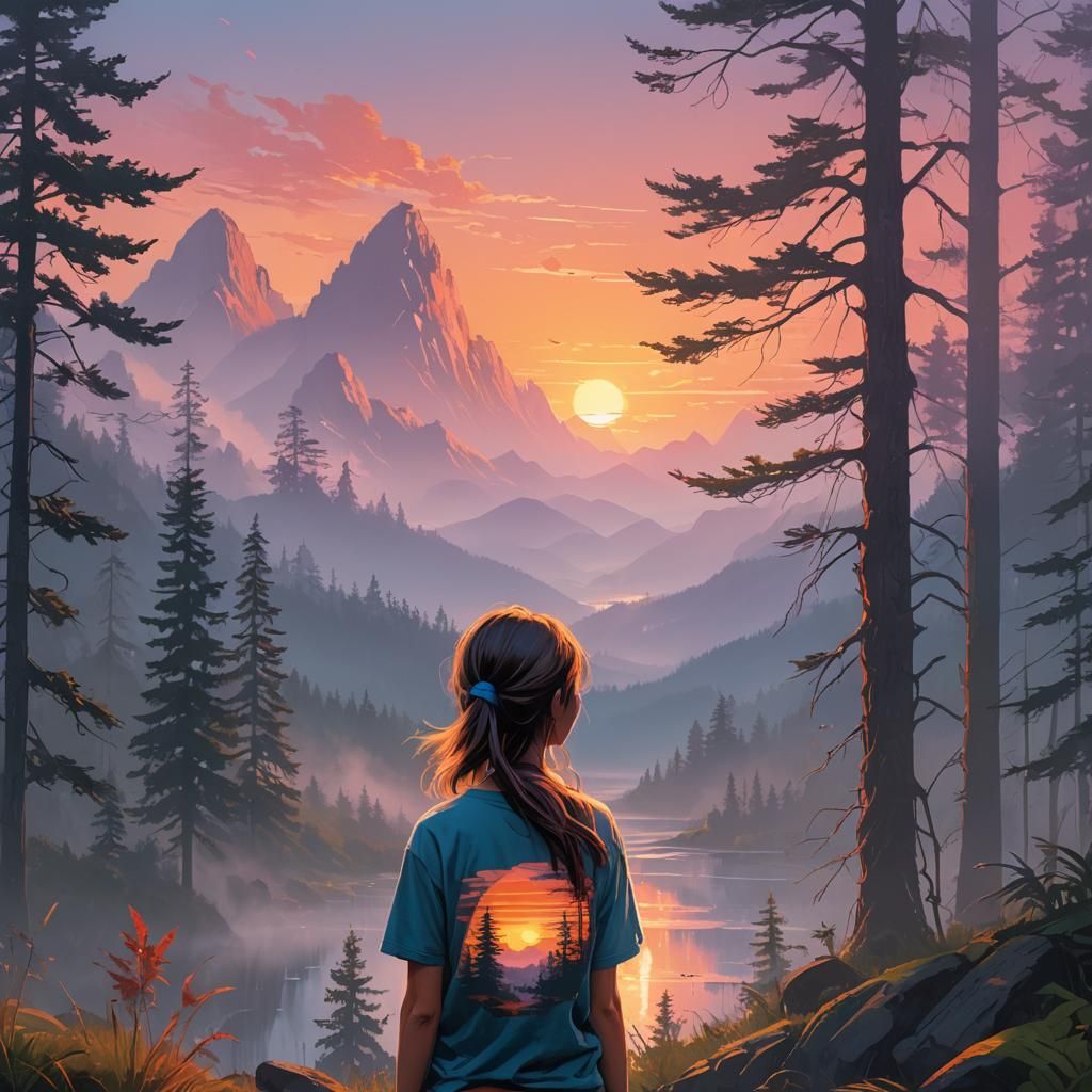 Serene Avatar in Sunset Landscape Concept Art