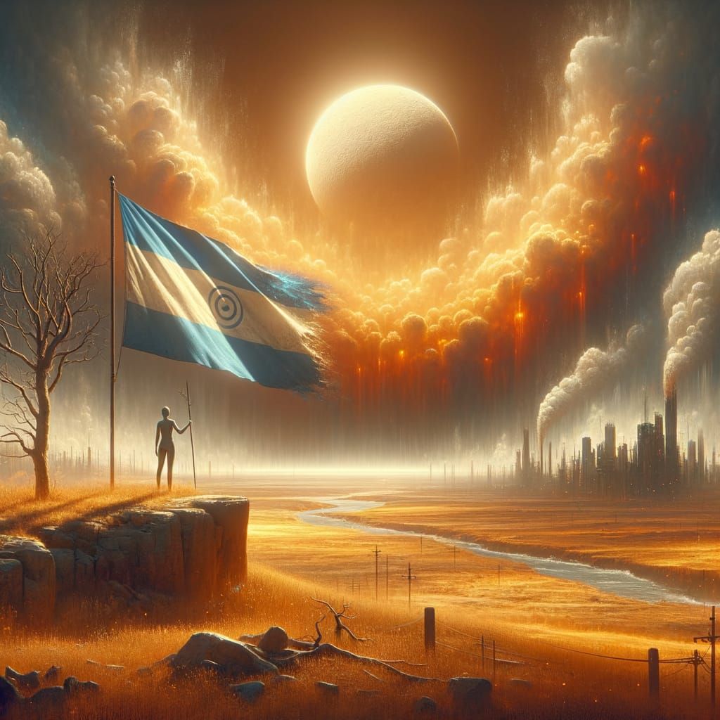 Photorealistic Spirit Contemplates Nation in Apocalyptic Lan...